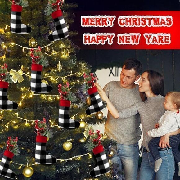 110 Pcs Christmas/Holiday Stocking Buffalo Plaid Black/White/Red Decor Party NWT - Picture 2 of 8